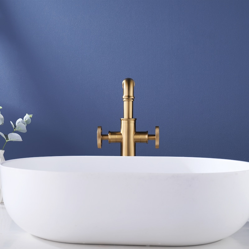 Two Handles Single Hole Deck Mounted Industrial Bathroom Faucet With 360 Degrees Swivel Spout
