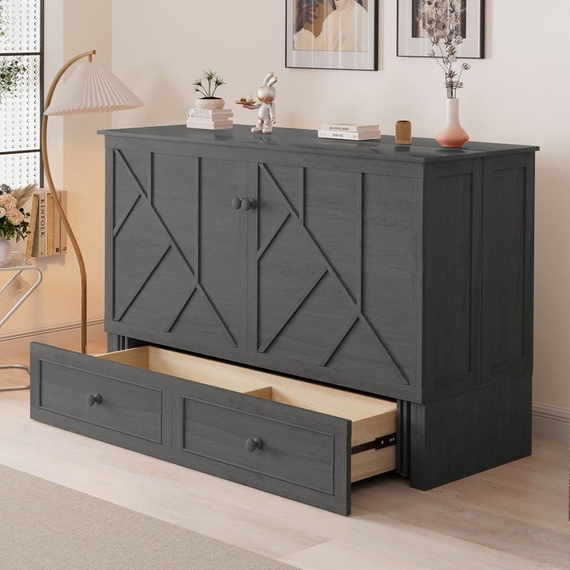 Mixoy Modern Queen Murphy Bed Chest with Foldable Mattress and USB ports