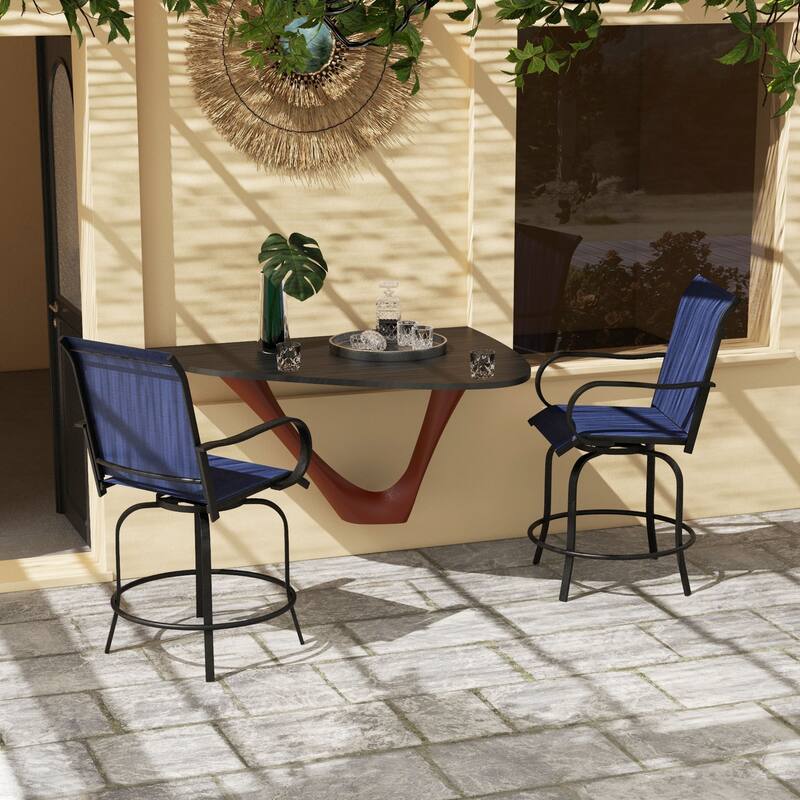 Set Of 2 Outdoor Swivel Bar Stools With Armrests