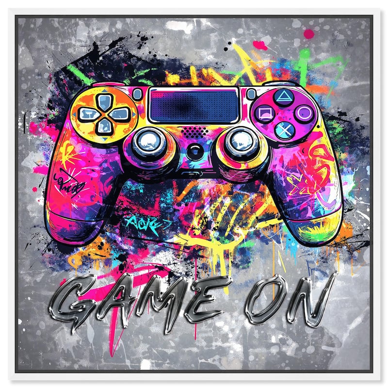 Game On Canvas by Art Remedy - White - 12" x 12"