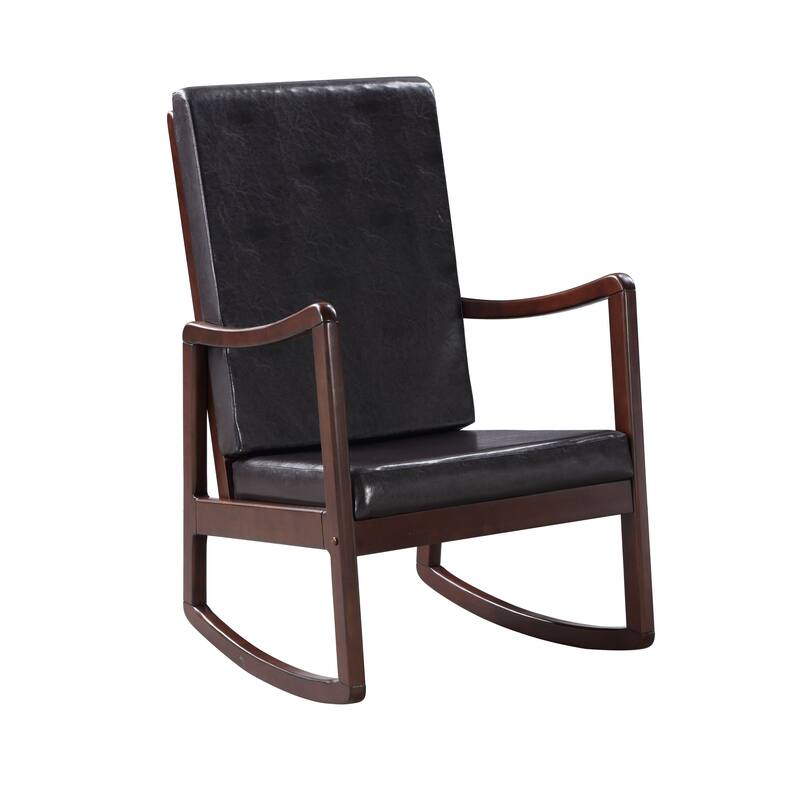 Dark brown Synthenic Leather & Espresso Finish Rocking Chair