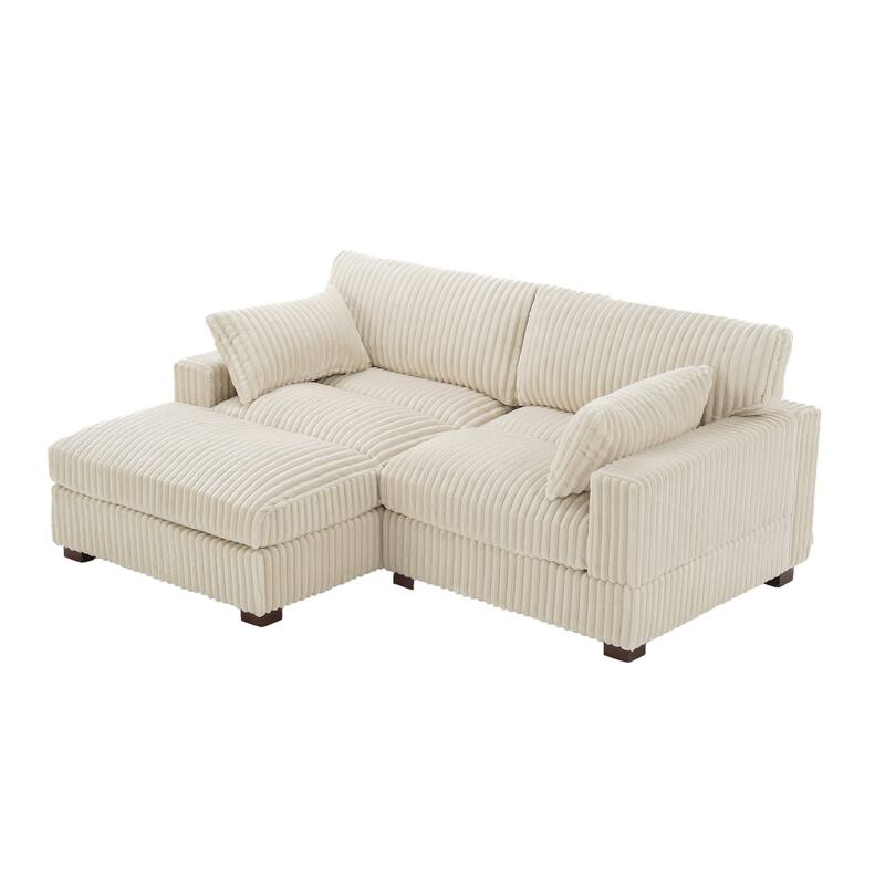 Plush Corduroy Upholstered Modular Sectional Sofa with Chaise