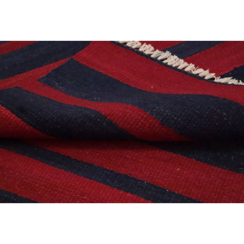 Hand Woven Oriental 100% Wool Carpet Southwestern Modern Red Kilim Area Rug - 9' 10'' X 4' 9''