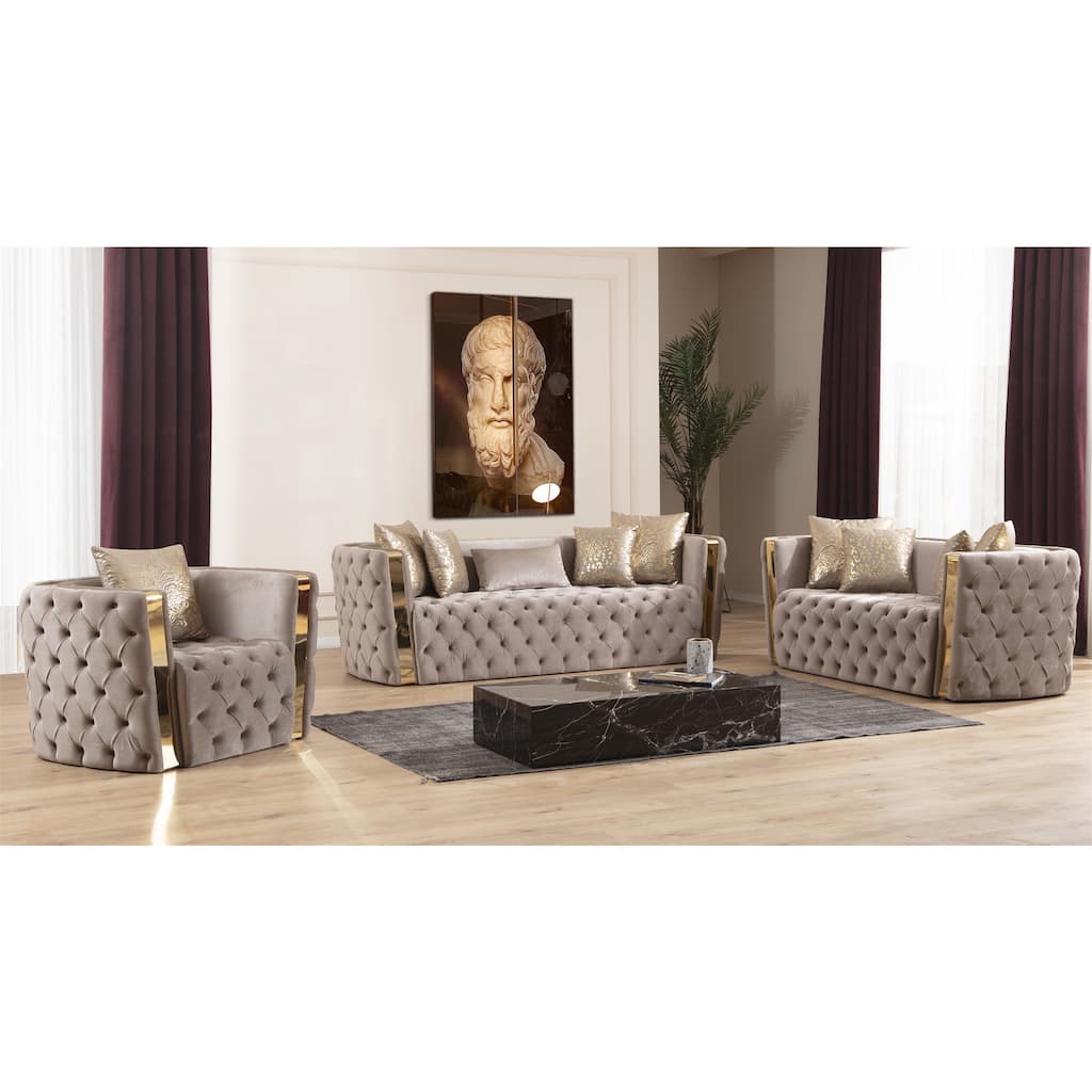 Velvet Living Room Sofa Set ( Set of 3 )
