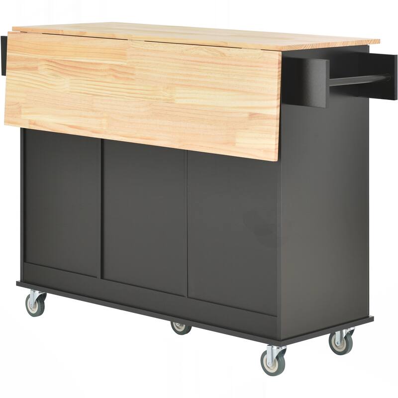 Rolling Mobile Kitchen Island with Drop Leaf - Solid Wood Top