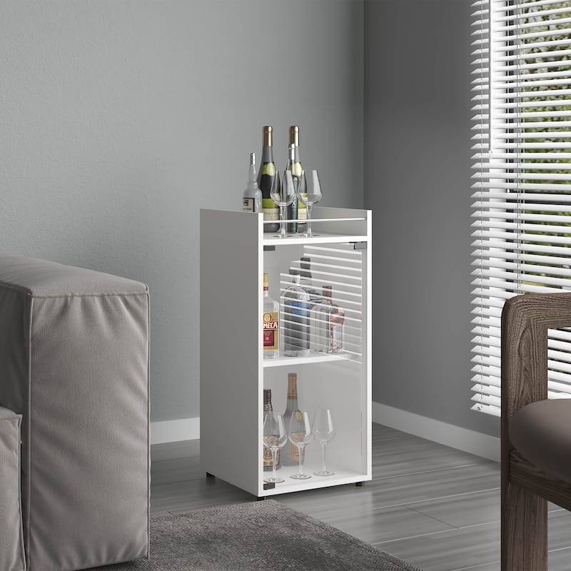 Bar Cabinet with Space-saving design, 1 Glass Door, 3 Shelves with engineered wood construction - White