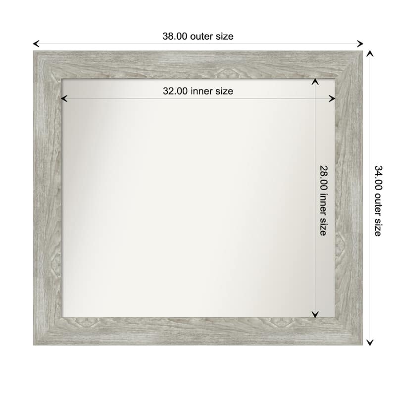 Dove Greywash Framed Non-Beveled Custom Wall Mirror, Bathroom Vanity Mirror - Outer Size: 38 x 34