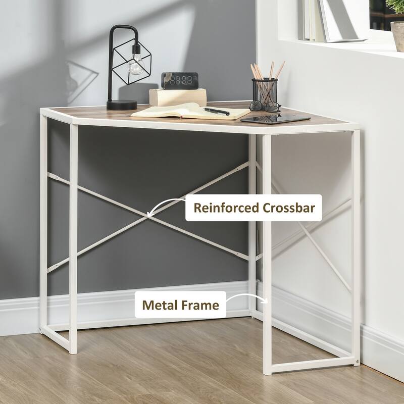 HOMCOM Corner Computer Desk with Steel Frame for Small Spaces, Writing Desk for Workstation