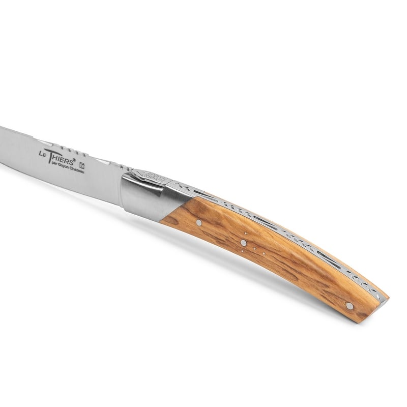 Goyon-Chazeau Set of 4 Pirou Castle Steak Knives with Olive Wood Handles