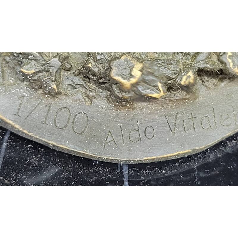 Bronze Girl Playing Flute With Deer On Marble Base By Aldo Vitaleh