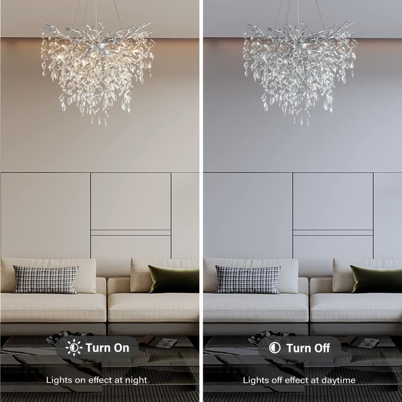 Modern Round Branch Crystal Chandelier, 600-1200mm Diameter, Marquise Cut Crystal Pendant Light