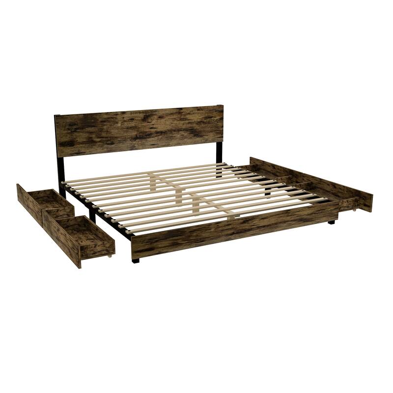 bed frame, storage headboard solid and stable Bed