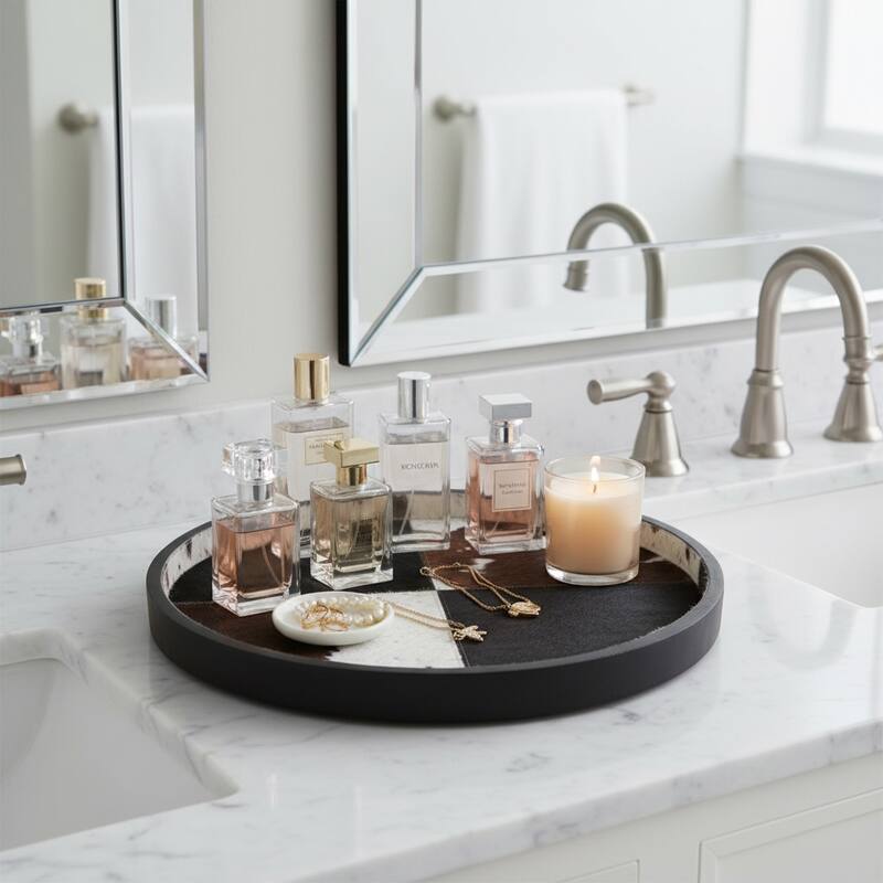 Wood Decorative Tray Stylish Round Two-Tone Design - 29" Black - 28.75"