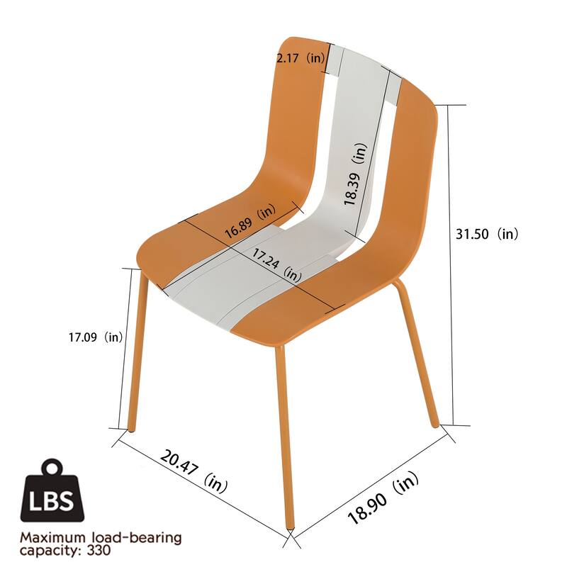 Modern Striped Chairs w/ PP Seats & Metal Legs, Indoor/Outdoor, 4-Pack