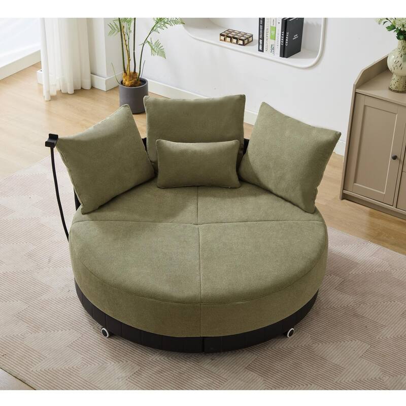 52.75" W Oversized Round Accent Chair 360° Swivel Barrel Chair with Wheels & Adjustable Phone Stand