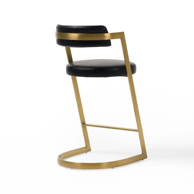 Modrest Shandra Black Pleather & Gold Counter Stool