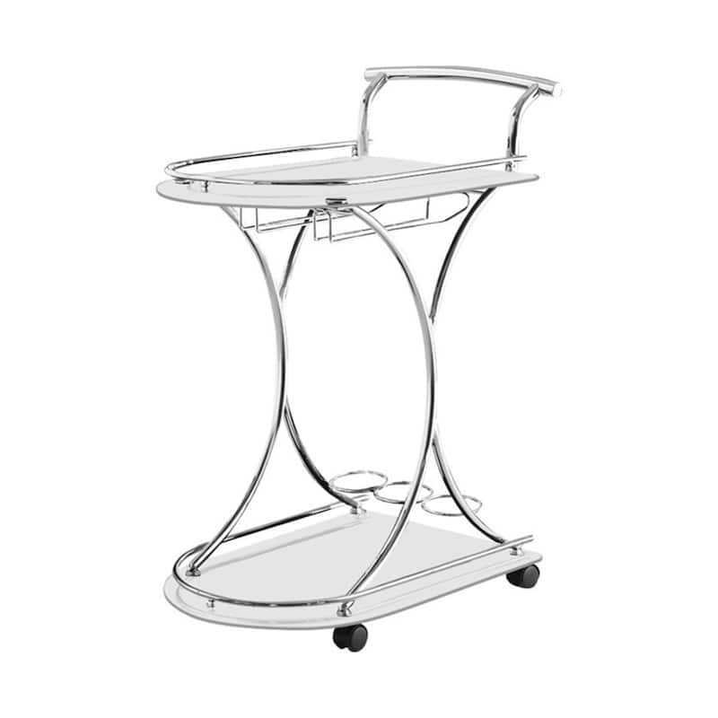 Captivating Serving Cart With 2 Frosted Glass Shelves, Silver - 33.75 H x 26.5 W x 15.75 L Inches