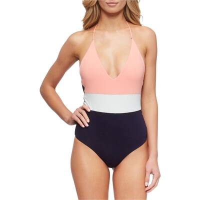 Tavik Womens Chase Color Blocked One Piece Halter Top Swimsuit