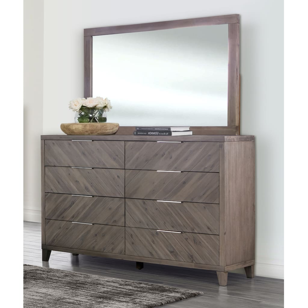 Abbyson Felix Chevron Grey Solid Wood 8-drawer Dresser and Mirror