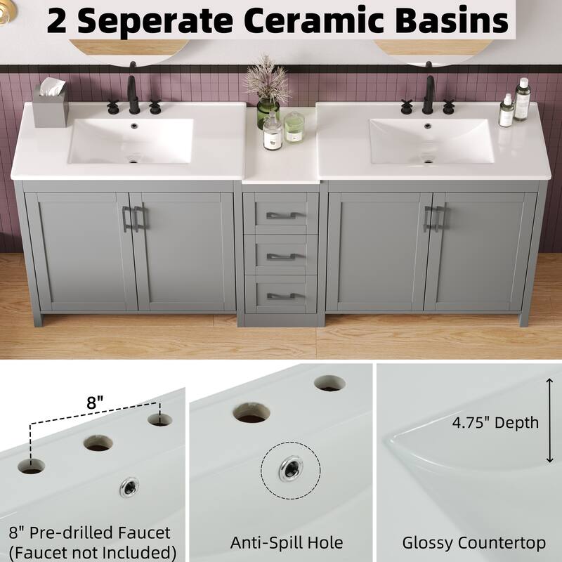 Christopher Knight Home - Vesper Ceramic Dual Sink 84" Vanity