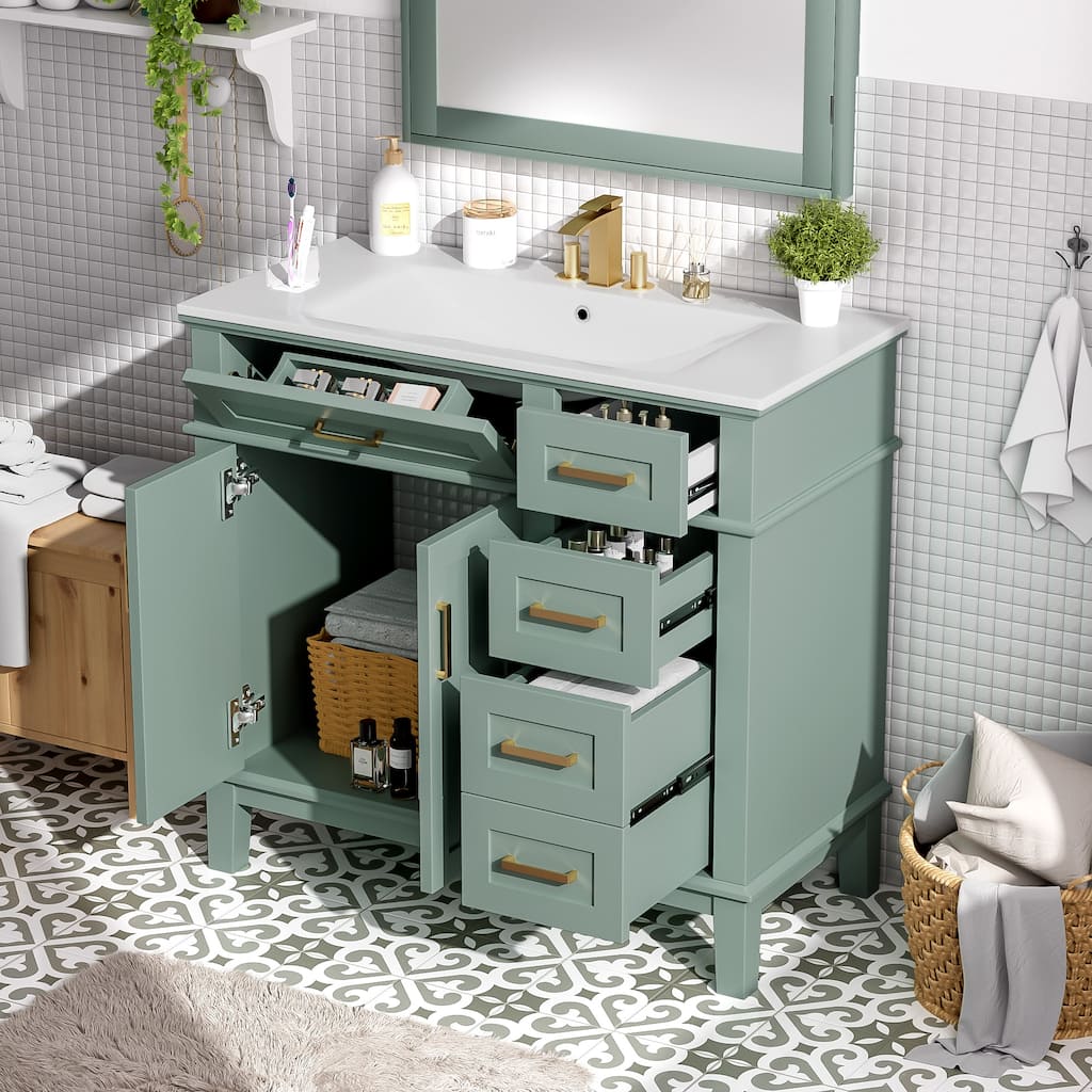 Bathroom Vanity with Sink Combo, Bathroom Cabinet with 2 Soft Close Doors and 4 Drawers, Vanity Set with Tip-Out Drawer