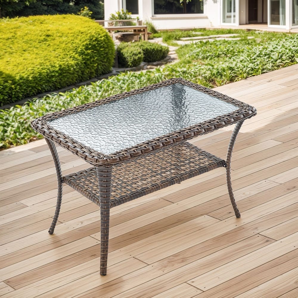 Outdoor Coffee Table/ Side Table with UV-Resistant PE Wicker