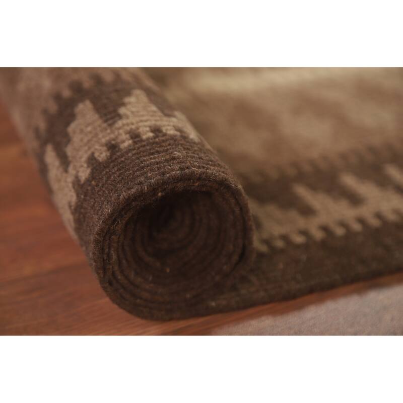 Hand Woven Oriental 100% Wool Carpet Southwestern Geometric Brown Kilim Area Rug - 9' 7'' X 6' 8''