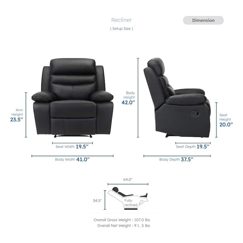 Peperomia 41" Leather Manual Recliner - Tab Pull Reclining Motion