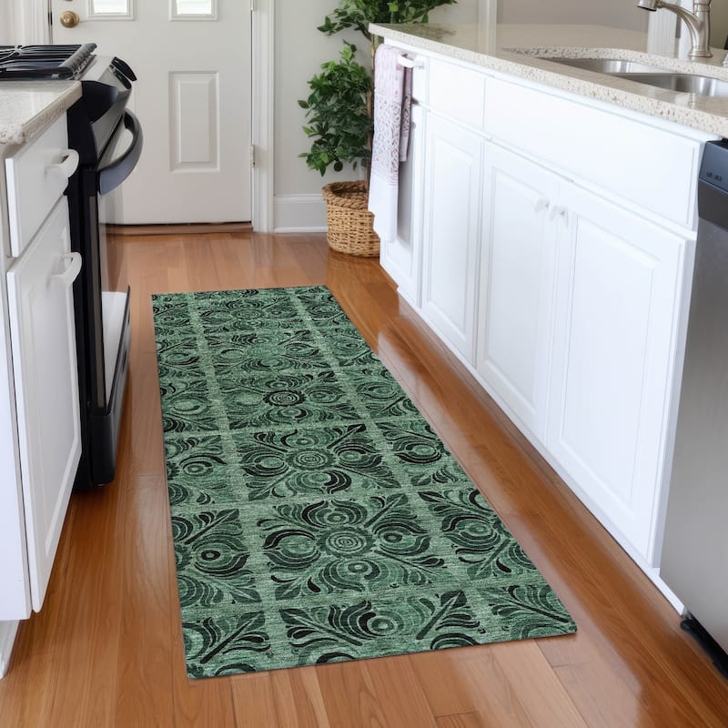 Premium Washable Super Soft Mosaic Panel Mayfield Rug - Green - 2'3" x 7'6"