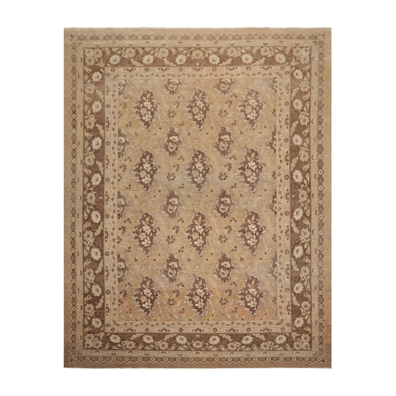 Hand Knotted 200 KPSI Chobi Peshawar Tan Wool Traditional Area Rug - 8' 3'' x 10' 7''