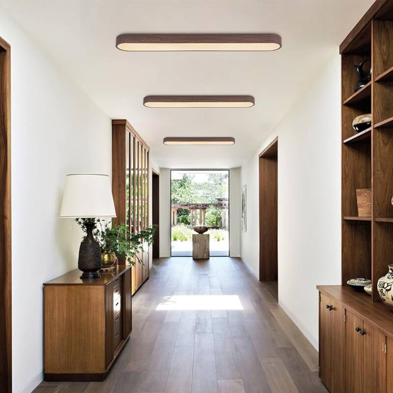 Dimmable LED Ceiling Light Faux Wood Grain Long Oval Flush Mount