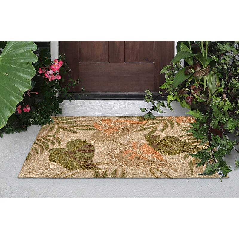 Liora Manne Ravella Tropical Leaf Indoor/Outdoor Rug Neutral