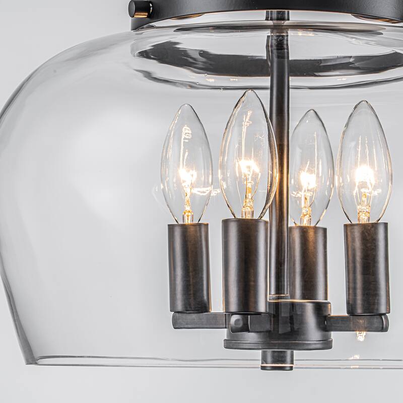 4-Light Farmhouse Black Lantern Glass Semi Flush Mount