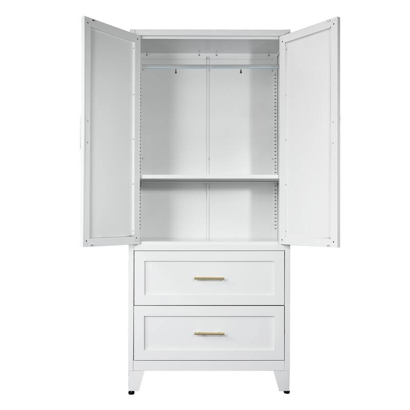 Anmytek Space Saving Wardrobe Organizer White Gold Closet Cabinet Storage for Bedroom Dressing Room