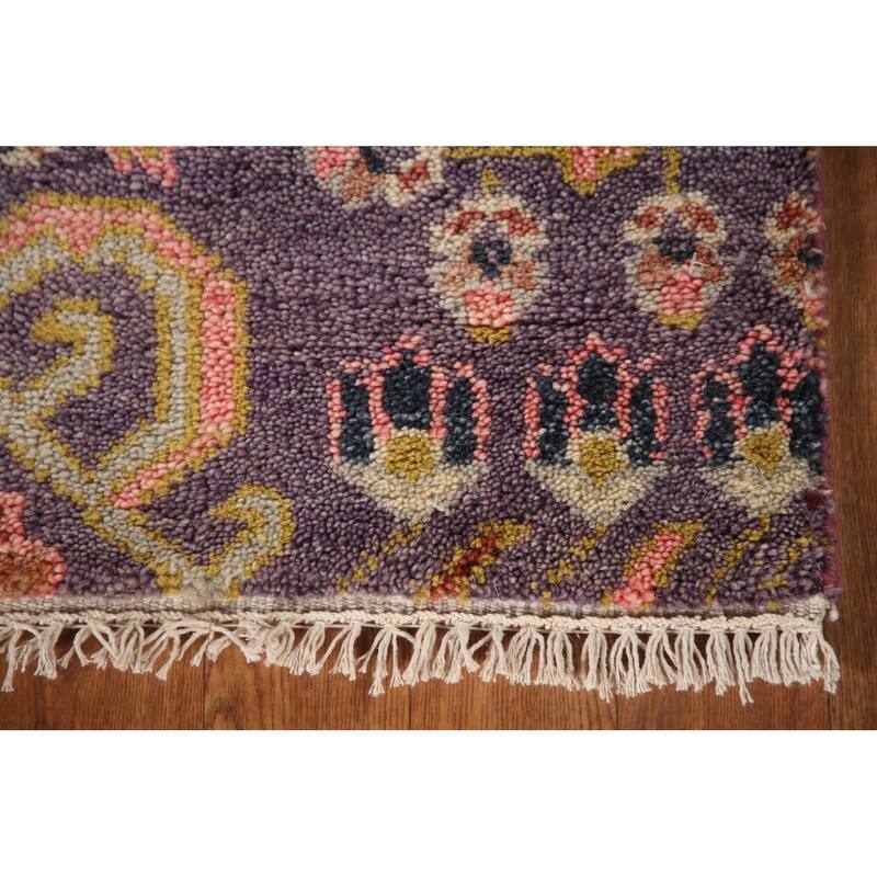 All-Over Purple Kazak Indian Runner Rug Handmade Wool Carpet - 2'6"x 15'10"