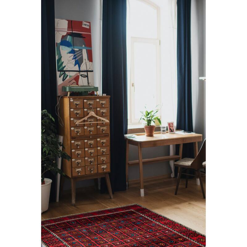 ECARPETGALLERY Hand-knotted Baluch Red Wool Rug - 3'5 x 4'11