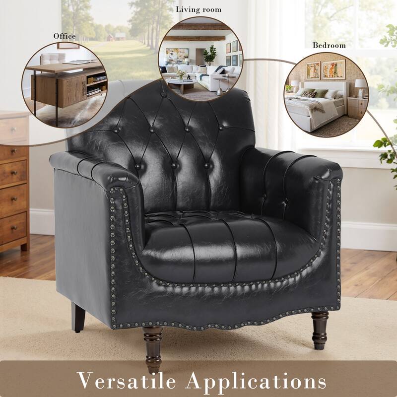 Tufted Vegan Leather Accent Chair Upholstered Armchair