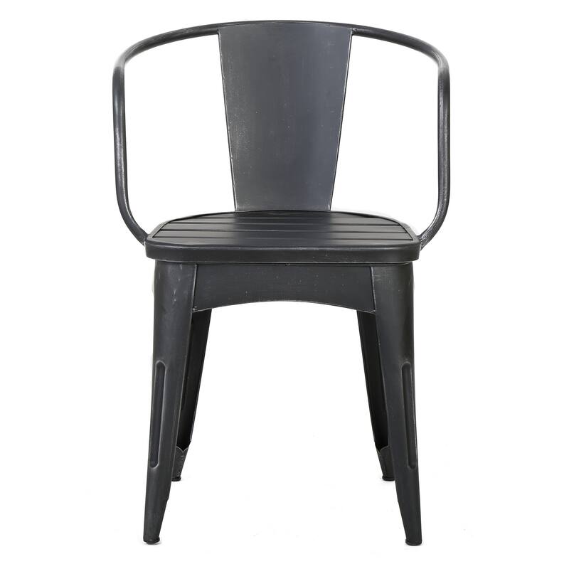 Rune Outdoor Bistro Set, 2 Chairs, Round Slatted Table, Black Iron