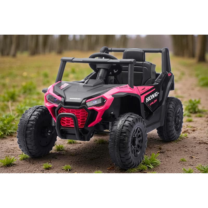 12V Kids Electric Ride On UTV Car with Remote Control, Battery Powered Toy Vehicle with Seat Belt & LED Lights, Ages 3-6 - Pink