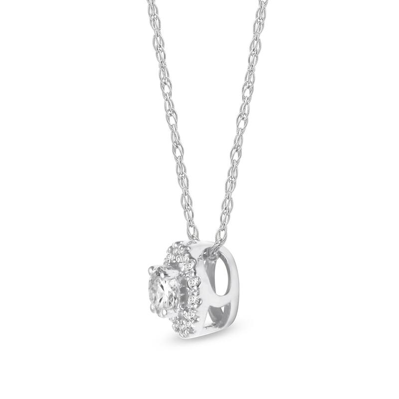 1/6ct TDW Diamond Solitaire Halo Pendant Necklace in 10k Gold for Women