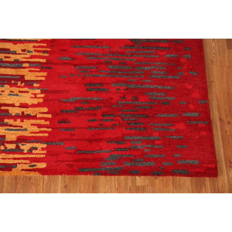 Abstract Orange Modern Indian Area Rug Hand-Tufted Wool Carpet - 5'3" x 7'7"