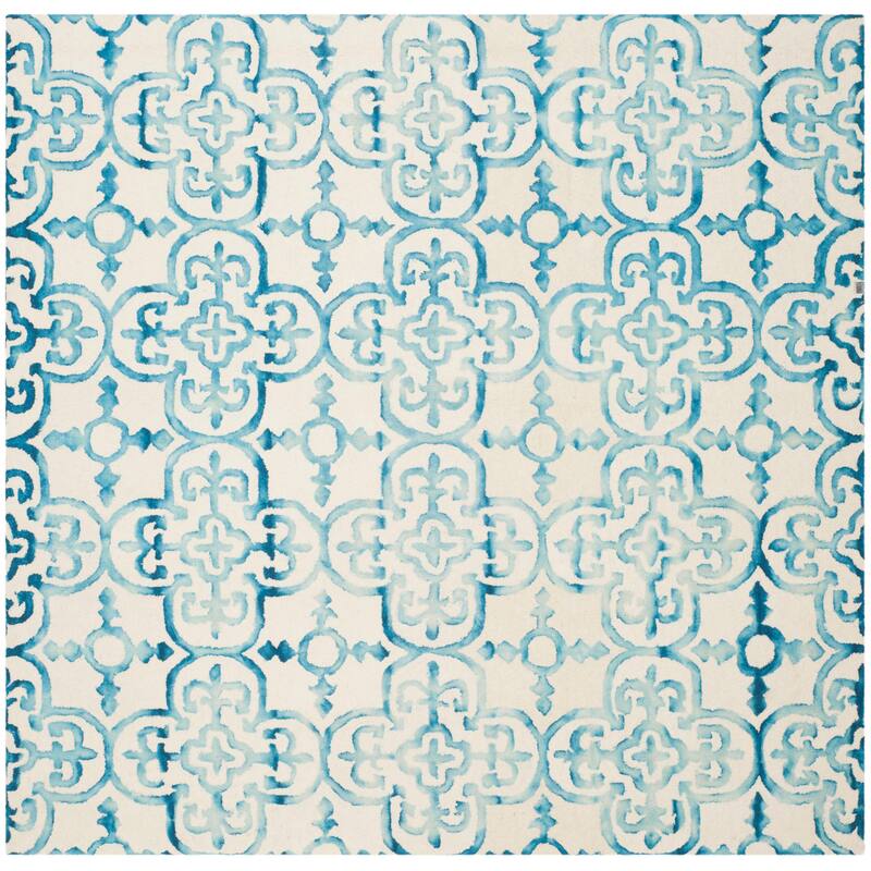 SAFAVIEH Handmade Dip Dye Reintraut Watercolor Vintage Boho Wool - 7' x 7' Square - Ivory/Turquoise - Square/Runner