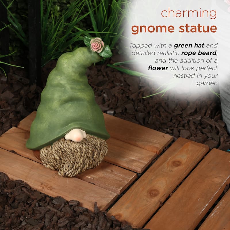 Gnome Head with Right Side Flower on Green Hat