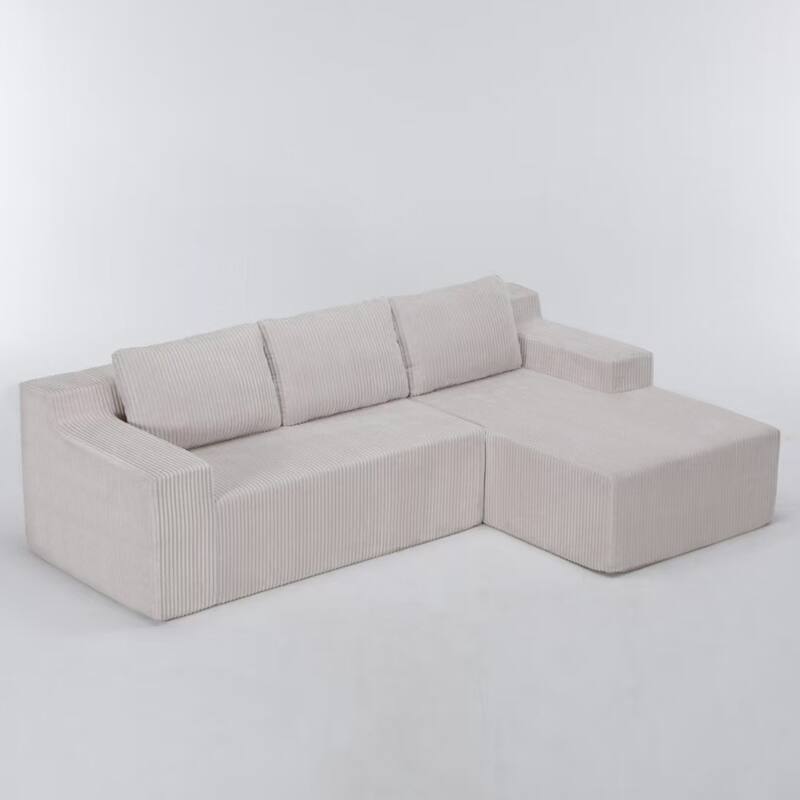 Corduroy L-Shaped Modular Sofa, Luxury Foam-Filled Floor Couch