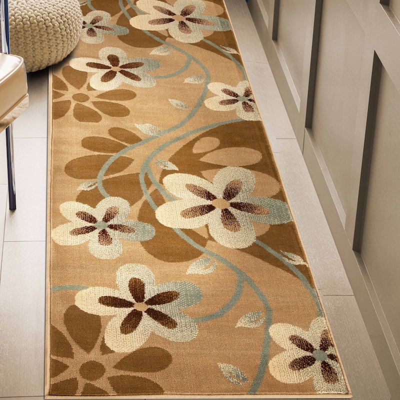 Superior Modern Bohemian Oversized Flower Vines Power-Loomed Indoor Area Rug - 2'7" X 8' - Taupe