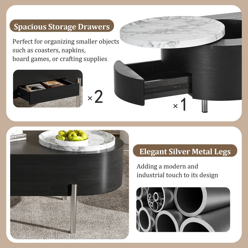 Lift Top Coffee Table with 360-degree Rotating Tray and Hidden Compartment, Modern Center Table w/ Lift Tabletop for Living Room