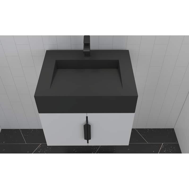 Nile 24-Inch Wall Mounted Bathroom Vanity Set w/ Black Top