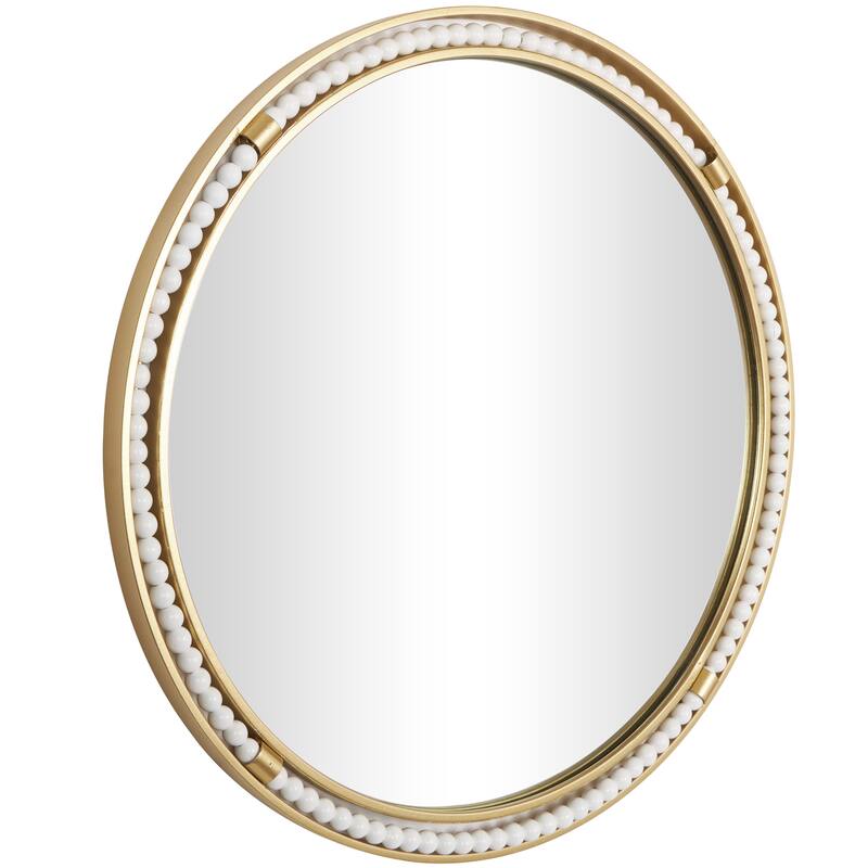 Metal Wall Mirror with White Wood Beading - Gold - Roche River Decor - 1"W x 26"L x 26"H