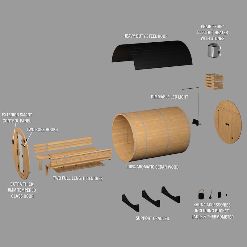 Backyard Discovery Paxton 4-6 Person Outdoor Barrel Sauna, Porch