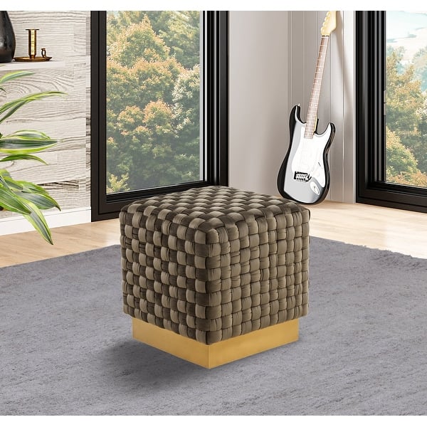 Myrtle 19-Inch Square Velvet Ottoman Modern Weave Design in Gold 